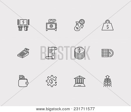 Money Payment Icons Set With Cryptocurrency, Bank Atm And Online Bank. Set Of Money Payment Icons Al