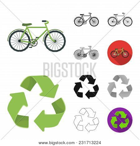Bio And Ecology Cartoon, Black, Flat, Monochrome, Outline Icons In Set Collection For Design. An Eco