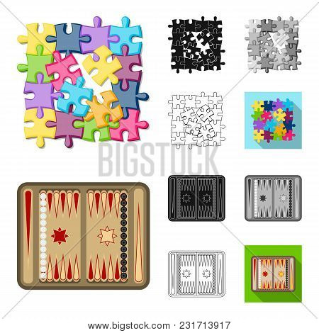 Board Game Cartoon, Black, Flat, Monochrome, Outline Icons In Set Collection For Design. Game And En