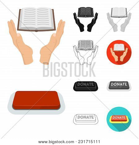 Charity And Donation Cartoon, Black, Flat, Monochrome, Outline Icons In Set Collection For Design. M