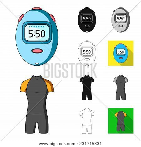 Bicycle Outfit Cartoon, Black, Flat, Monochrome, Outline Icons In Set Collection For Design. Bicycle