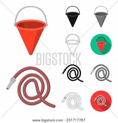 Fire Department Cartoon, Black, Flat, Monochrome, Outline Icons In Set Collection For Design. Firefi