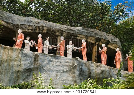  Buddhist Monk statues in Dambulla Cave Temple , Dambulla,  Sri Lanka. 