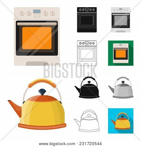Kitchen Equipment Cartoon, Black, Flat, Monochrome, Outline Icons In Set Collection For Design. Kitc
