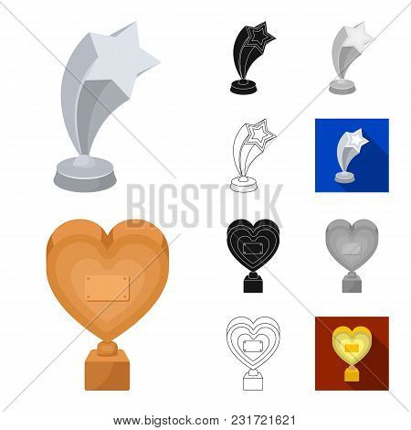 Film Awards And Prizes Cartoon, Black, Flat, Monochrome, Outline Icons In Set Collection For Design.
