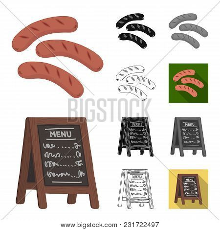 Pub, Interior And Equipment Cartoon, Black, Flat, Monochrome, Outline Icons In Set Collection For De