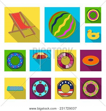 Multicolored Swimming Circle Flat Icons In Set Collection For Design. Different Lifebuoys Vector Sym