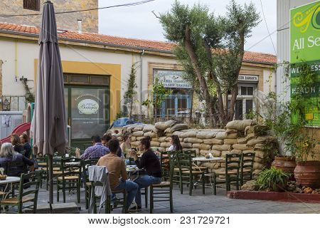 26 Of May 2016. Cyprus. Nicosia - The Divided  Capital.  Cafe On The Border Of The Southern And Nort
