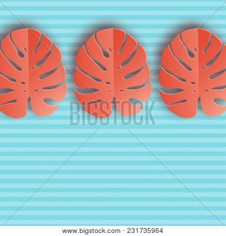 Tropical Paper Palm, Monstera Leaves Frame. Summer Tropical Leaf. Origami Exotic Hawaiian Jungle, Su