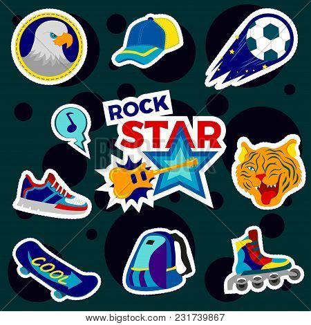 Fashion Patch Badges With Backpack, Rollers, Ball, Baseball Cap, Board, Skateboard And Other. Very L