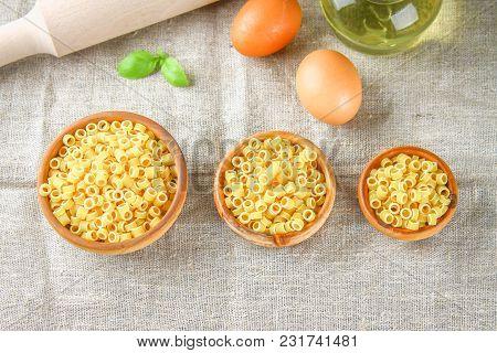Ditalini Macaroni. Pasta Rings. Tubettini And Thimbles Anellini