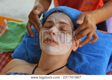 Outdoor Beach Thai Face Head Massage Close Up Woman Photo