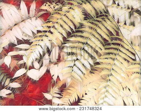 Fern Leaf Pink Toned Digital Illustration. Romantic Tropical Leaf. Floral Wedding Background. Summer