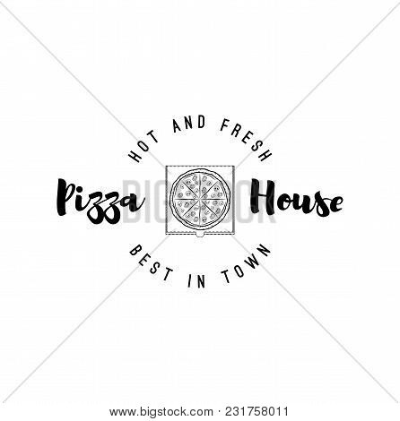 Pizza Box Badge. Pizza House Logo. Italian Food, Pizzeria Label, Pizza Delivery. Best In Town Text. 