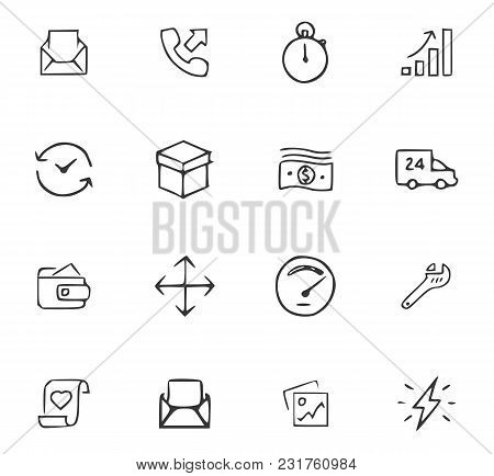 Doodle Office Icons Set For Website Design
