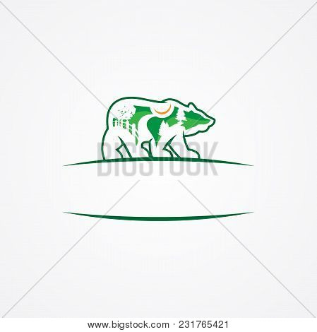 Landscape Emblem Design Company Or Green Landscaping Studio Icon Forming A Bear. Vector Symbol Of Gr