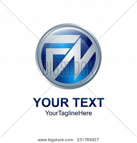 Initial Letter Fn Logo Template Colored Blue Circle Design For Business And Company Identity