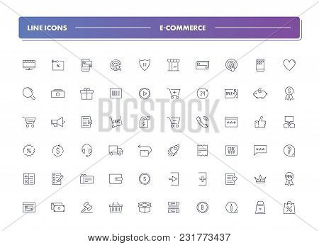 Set Of 60 Line Icons. E-commerce Collection. Vector Illustration For Internet And Online Work