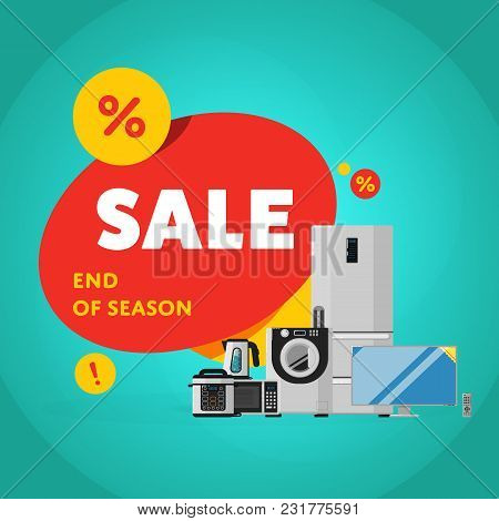 Household Appliances Discount Season Sale Banner Illustration. Sale Tag, Discount Symbol, Retail Sti