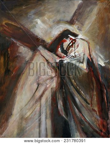 SISAK, CROATIA - DECEMBER 07: 4th Stations of the Cross, Jesus meets His Mother, Church of Holy Cross in Sisak, Croatia, on December 07, 2017.
