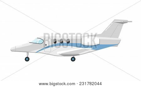 Side View Of Airplane Isolated On White Background Illustration. Business Aircraft. Passenger And Fr