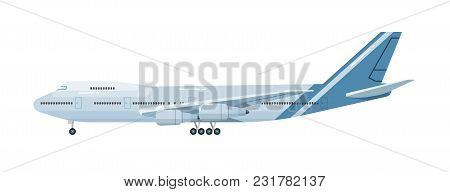 Side View Of Airplane Isolated On White Background Illustration. Business Aircraft. Passenger And Fr