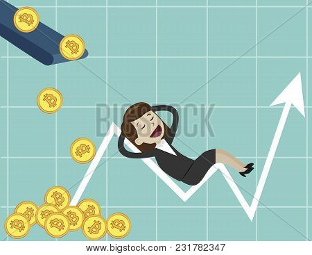 Businessman Looking For Growth Chart , Money And Pointing Finger To Raise The Graph Get A Lot Of Mon