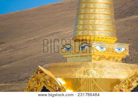 Buddha Eyes, Also Known As Wisdom Eyes On A Stupa In China