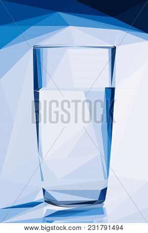 Polygonal Shape Glass Of Water In Blue Color.