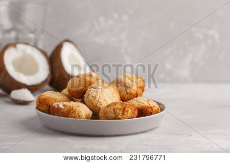 Healthy Vegan Homemade Coconut Cookies, Light Background. Healthy Vegan Food Concept.
