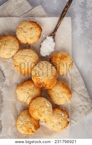 Healthy Vegan Homemade Coconut Cookies, Light Background. Healthy Vegan Food Concept.