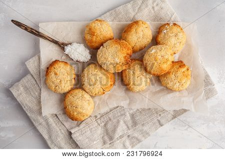 Healthy Vegan Homemade Coconut Cookies, Light Background. Healthy Vegan Food Concept.