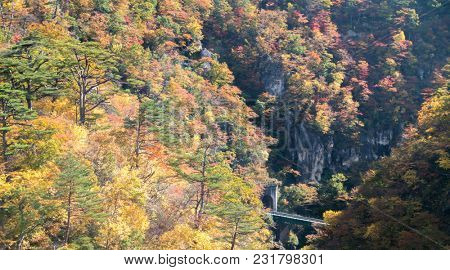 Naruko Gorge valley with rail tunnel in Miyagi Tohoku Japan