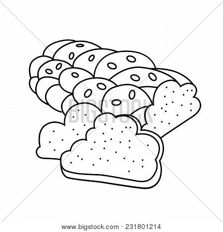 Vector Illustration Of Traditional Czech Christmas Cake - Vanocka, Black And White, Sweet Bread With