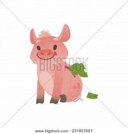 Cartoon Piggy Bank Icon. Cheerful Pig Money Box Full Of Savings With Happy Facial Expression. Busine