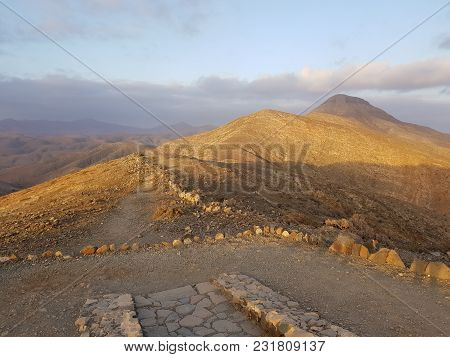 Viewpoint Montana Cardon - Colourful Landscape On The Canary Island Fuerteventura In Spain