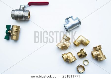 Various Plumbers Tools And Plumbing Materials Including Stainless Steel And Coper Pipe, Elbow Joint,