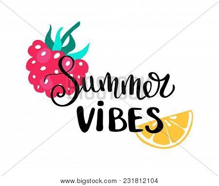 Summer Vibes. Summer Quote. Handwritten For Holiday Greeting Cards. Hand Drawn Illustration. Handwri
