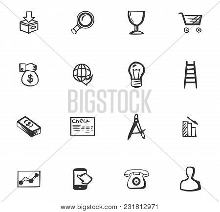 Doodle Business Icons Set For Website Design