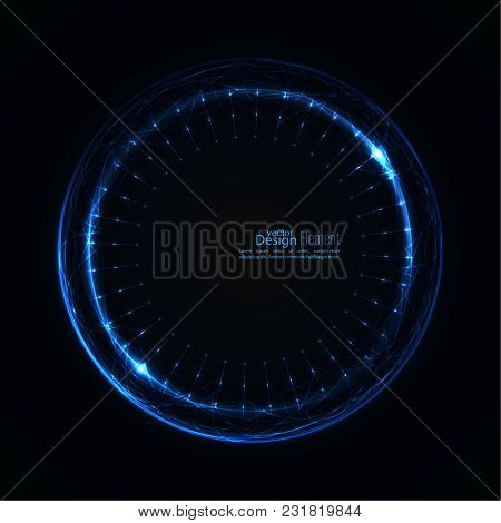 Abstract Techno Background With Spirals And Rays With Glowing Particles. Tech Design. Lights Vector 