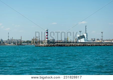 Burgas, Bulgaria - August 20, 2017: Lighthouse, Control Tower Of The Seaport Of Burgas. Burgas, Is T