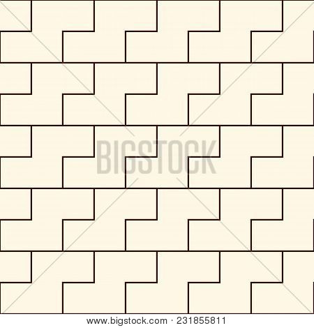 Outline Seamless Pattern With Simple Geometric Ornament. Repeated Puzzle Mosaic Abstract Background.