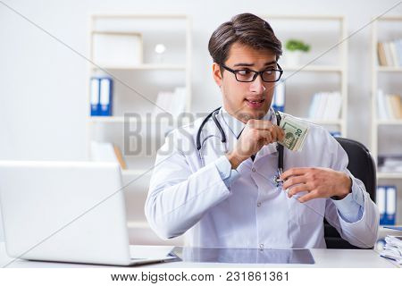 Doctor in corruption concept with being offered bribe