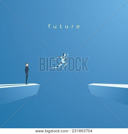 Ai Or Artificial Intelligence Vector Concept With Ai Robot Jumping, Leaping Into Future. Symbol Of T