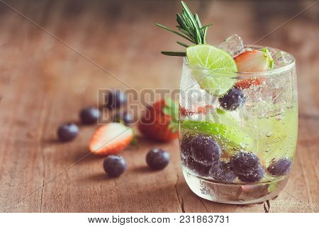 Infused Water Made From Blueberry Strawberry And Lemon In Sparkling Mineral Water Look So Freshness 