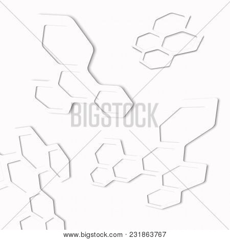 Geometric Abstraction Of A White Honeycomb On A White Background With Shadows, Isolated White Backgr