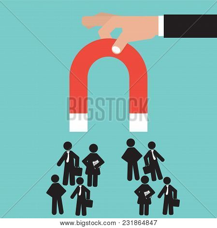 Magnetics Power In Hand, Business Workers Concept Vector Illustration. Eps 10