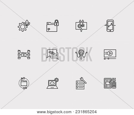 Tech Icons Set With Data Analytics, Mobile Application And Software Api. Set Of Tech Icons Also Incl