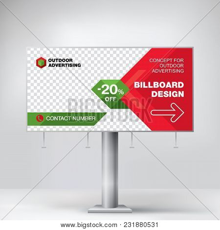 Billboard Banner, Modern Design For Outdoor Advertising, Template For Posting Photos And Text, Graph