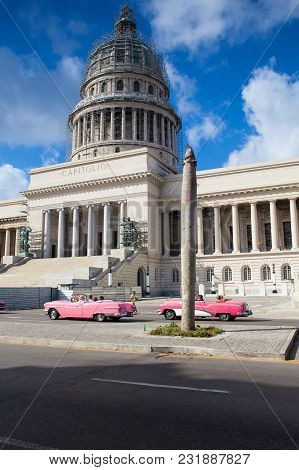 Havana, Cuba - January 22,2017: National Capitol Building In Havana, Cuba, Was The Seat Of Governmen